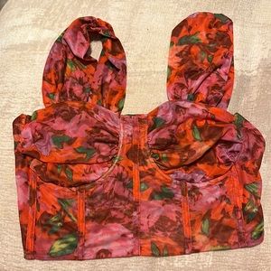 Floral Print Sheer Mesh Cami Top